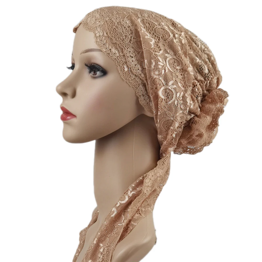 Inner Hijab Cabeça Cachecol para Mulheres Muçulmanas, Lace Underscarf, Hijab, Amarre Voltar Gorros, Perda de Cabelo Gorros, Bonnet osso, Ninja Hat, Chemo Cap, Turbante