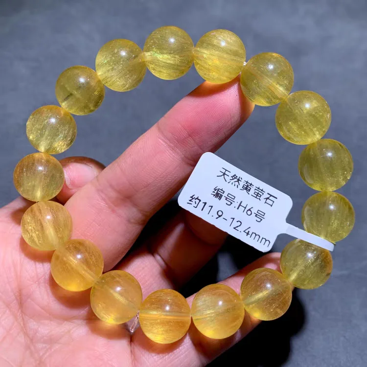 Natural Yellow Fluorite Quartz Bracelet 12mm Clear Flower Beads Fashion Jewelry Rainbow Fluorite Women Men Love AAAAA
