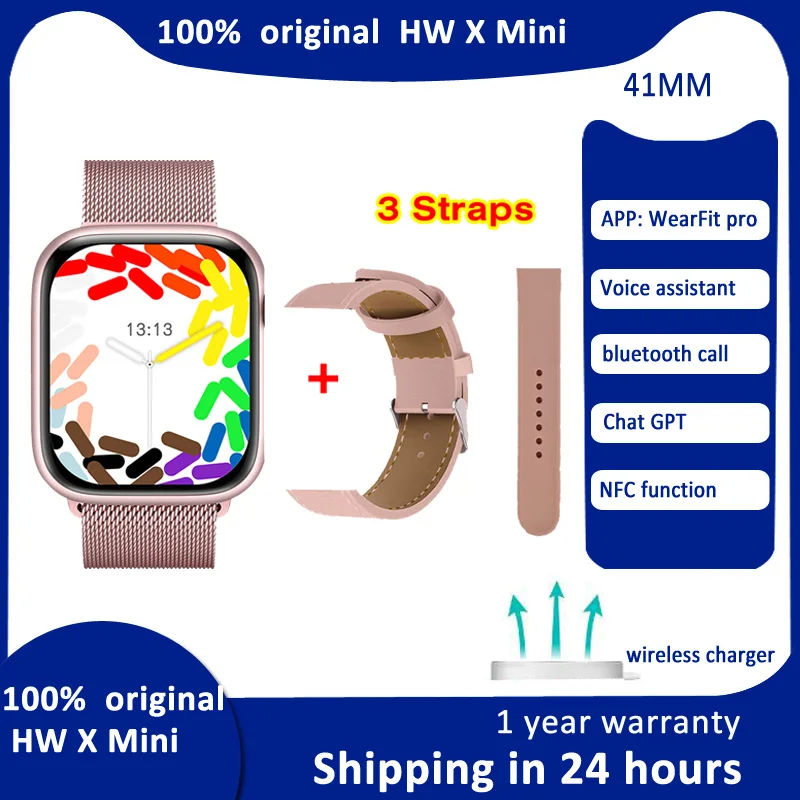 HW X Mini Smart Watch Women 1.75 inch NFC Bluetooth Call Music Voice Assistant Gesture Chat GPT Touch Sport Smartwatch Lady 41MM