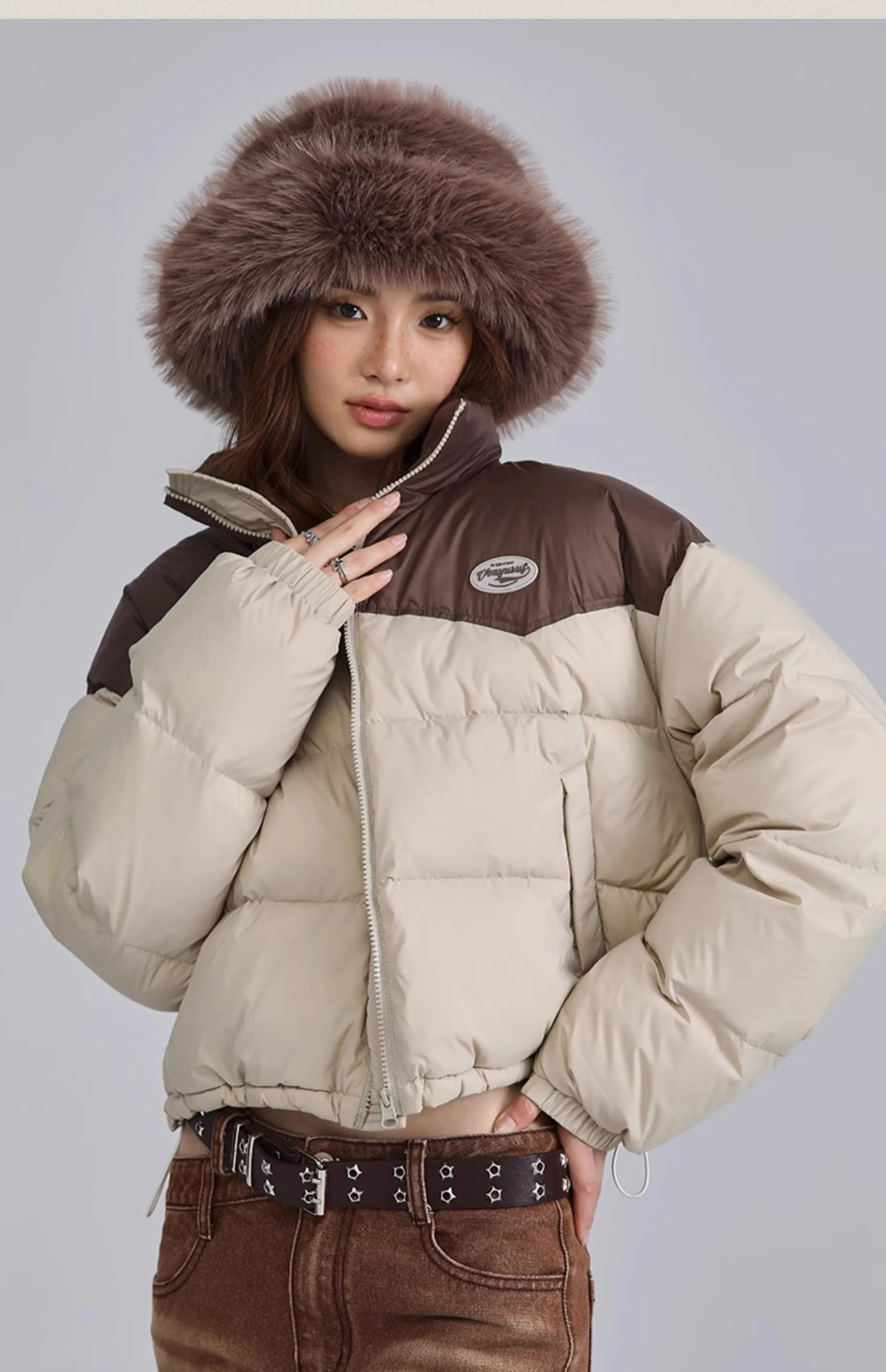 Patchwork Warm Parkas Women High Street Y2K Stand Collar Cotton-Padded Jackets Vintage Oversize Coats Autumn Winter New