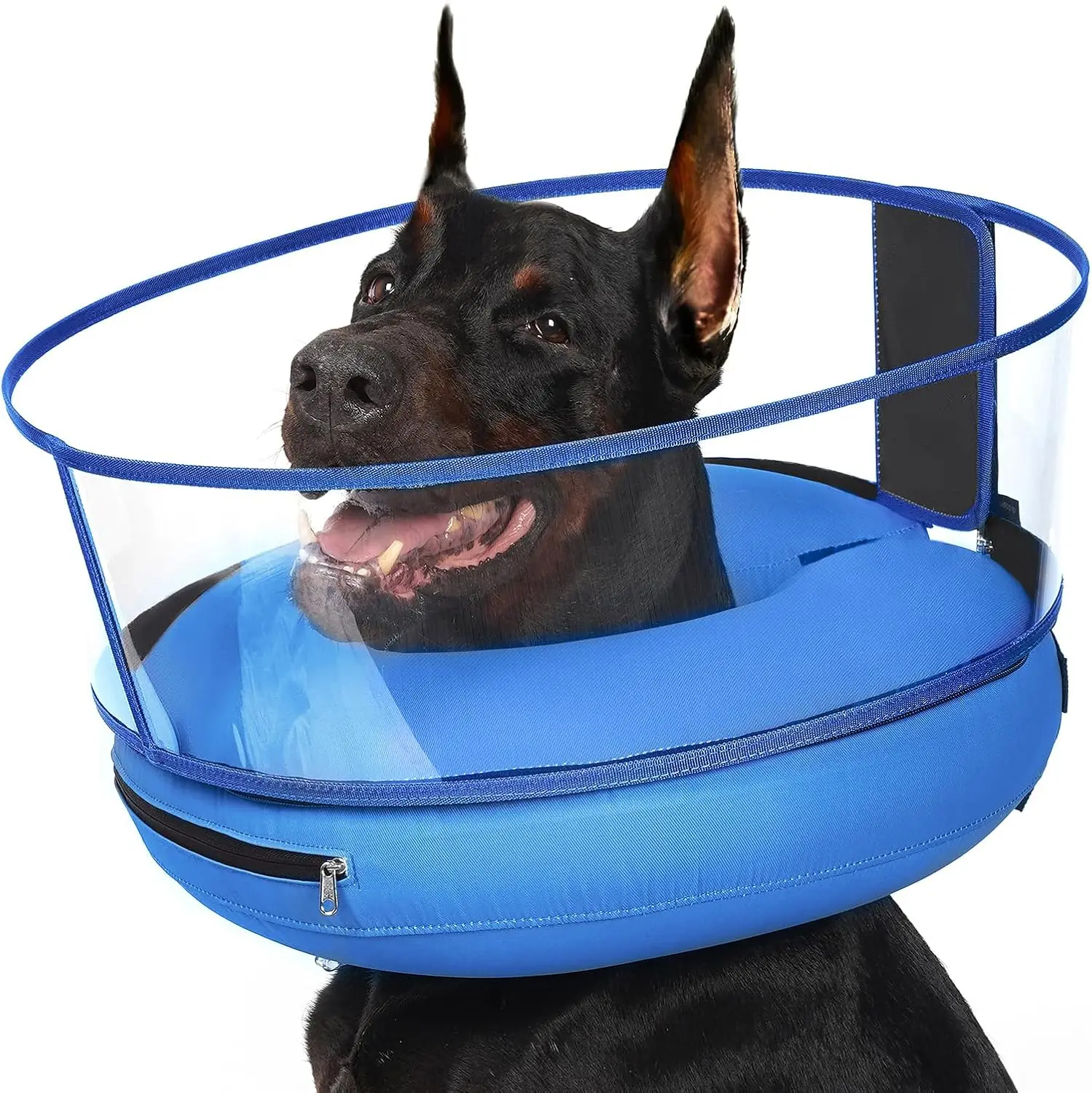 Dog Donut Collar After Surgery Inflatable All Dog Cone with Clear Anti-Licking Shield Alternative to Cone of Shame for Lager Dog