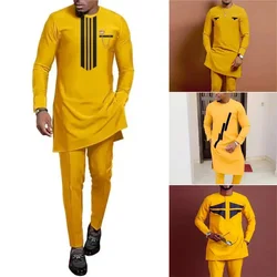 Kaftan Summer Men's Luxury Elegant Suit O-Neck Full Pant Sets To Dress African Traditional Outfit Dashiki Style New 2Pc Clothing