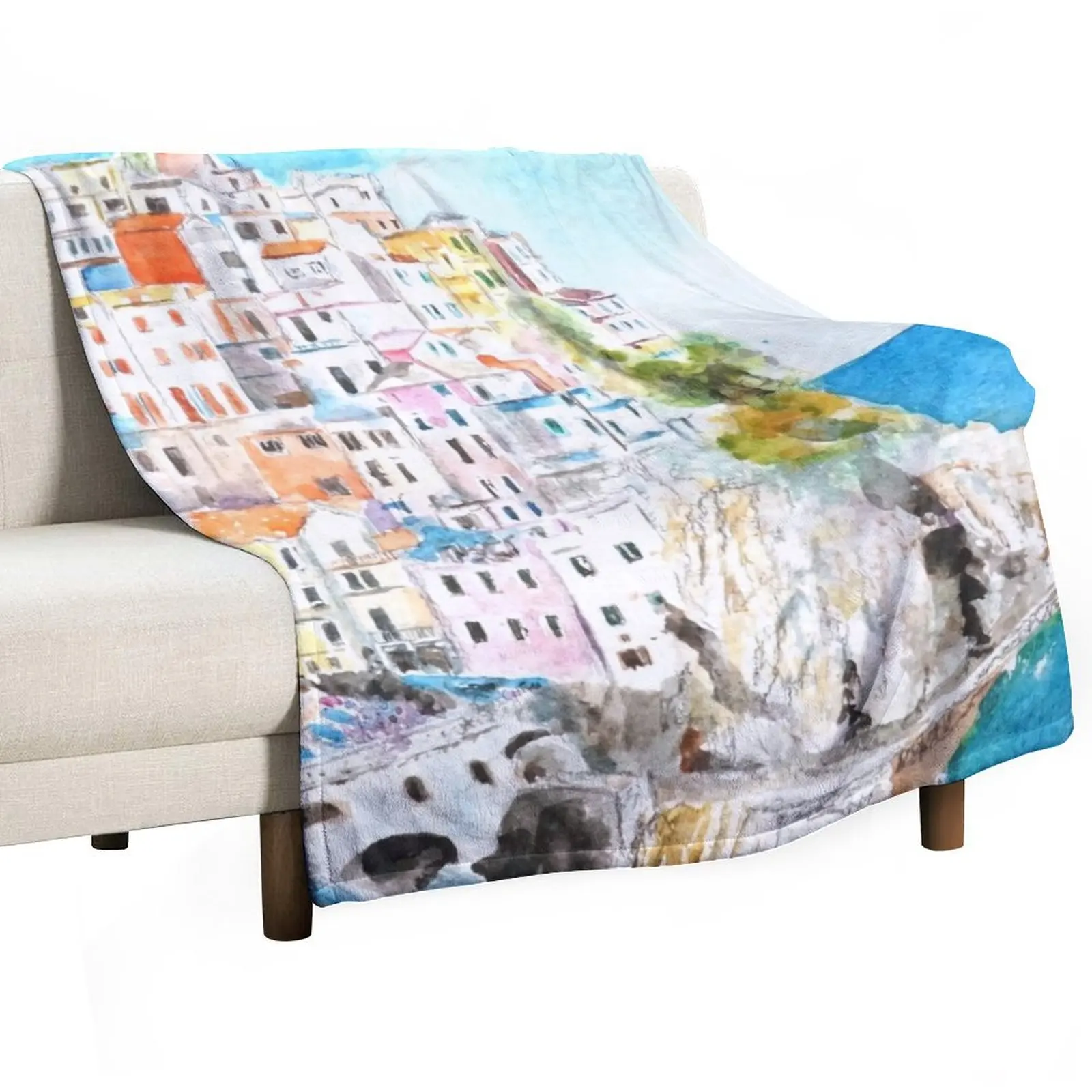 Italy Cinque Terre watercolor painting Throw Blanket Heavy Kid'S Blankets