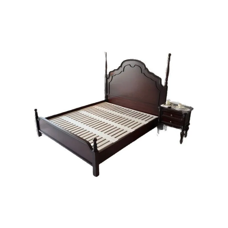 French wooden bed double master bedroom large medium antique Anna  1.8 meters walnut simple American retro bed