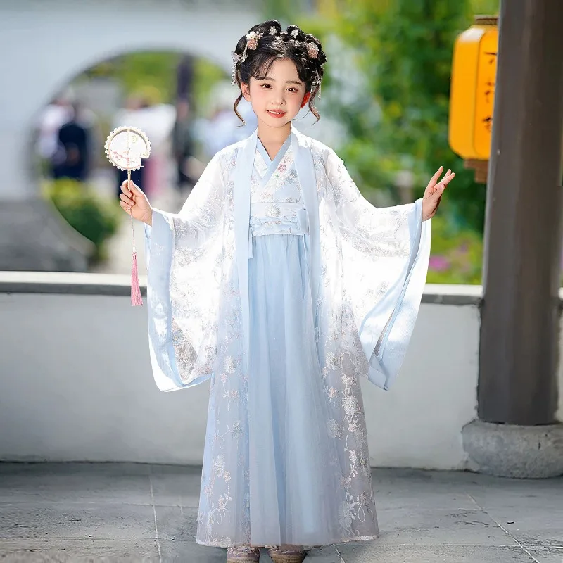 

2026 summer blue girls' Hanfu, ancient Tang style, children's super fairy Chinese style dress