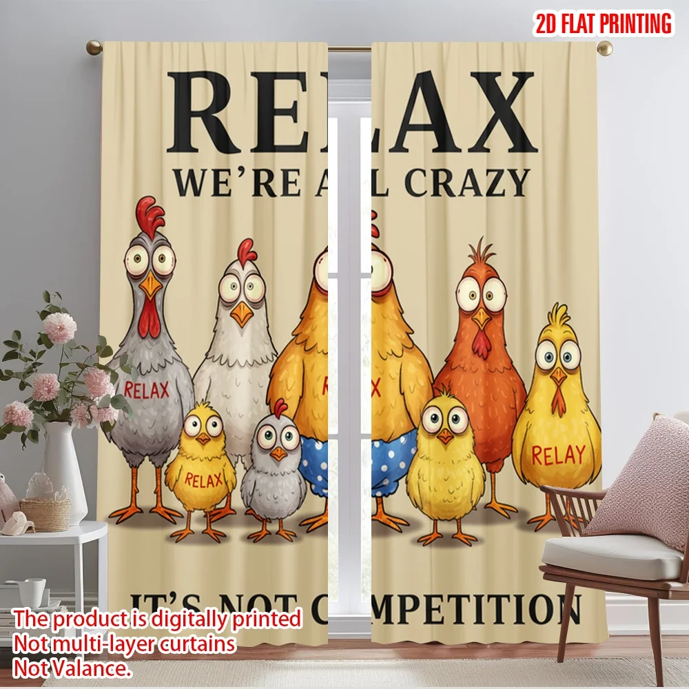 

2pcs 2D flat printing Party Window Curtains Crazy Chickens Relax Competition Polyester Without Electricity Birthday Party Use