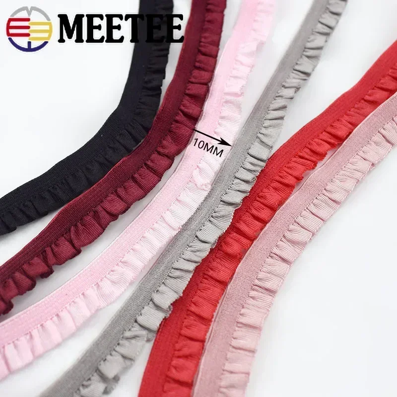 Meetee 10/20/45meters 10mm Ruffled Elastic Band Pleated Stretch Lace Trim Ribbon Baby Hairband Belt Shoes Tapes Sewing Accessory