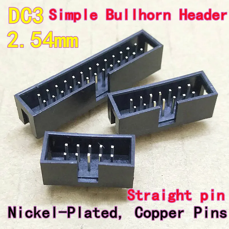 20PCS Simple Bullhorn Header 2.54mm Pitch, JTAG Socket DC3-6/8/10/14/16/20/24/30P/40P,  Straight pin Header
