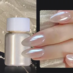 1 pudełko Biały chromowany perłowy proszek do paznokci Lustrzany efekt Nail Art Glitter Mermaid Aurora Rubbing Dust on Manicure Decorations Powder