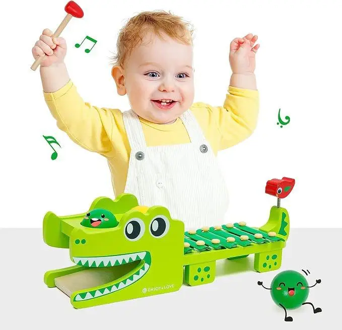 Wooden 2 In 1 Crocodile Pound Ball & Xylophone Toy Children Early Educational Musical Sensory Learning Game Toy