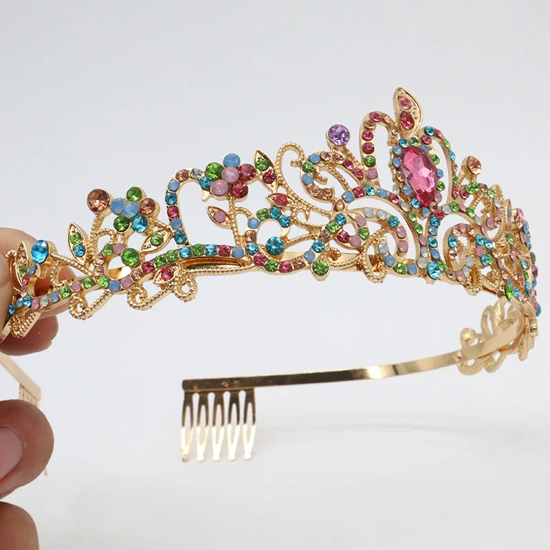 Wedding Headdress Queen Hair Dress Prom Crown Headband Wedding Headband Colored Crystal Diamond Birthday Headdress Bride