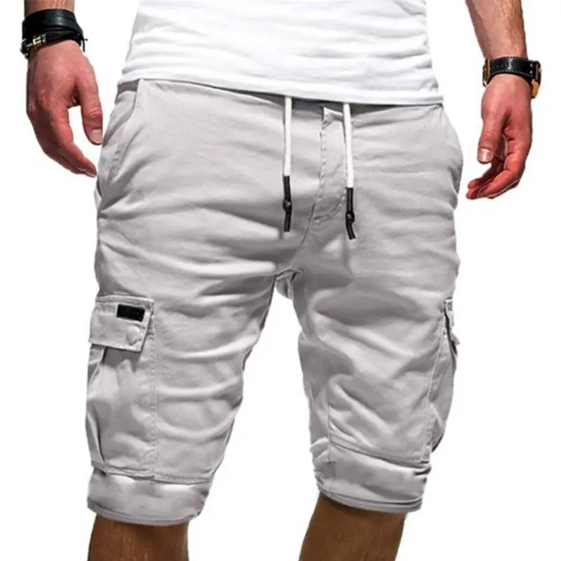 2023 Summer Men's Shorts Fashion Solid Cargo Shorts Men's Clothing Lace Up Casual Pants Multiple Pockets Workwear