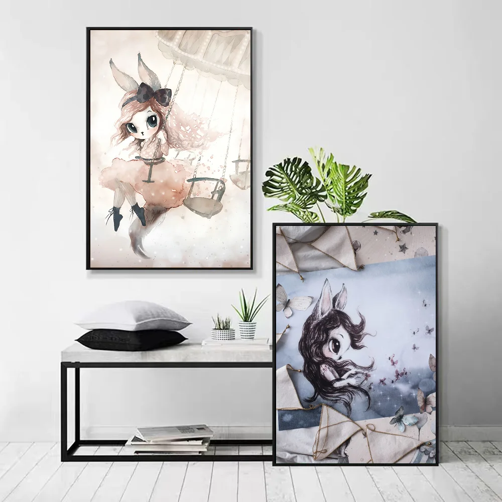 1pc Mrs Mighetto Vintage Princess Bunny Poster Self-adhesive Art Waterproof Paper Sticker Coffee House Bar Room Wall Decor