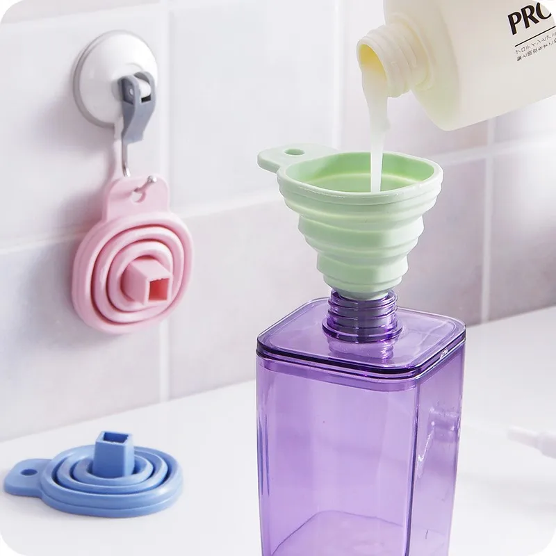 4Pcs Mini Funnel Kitchen Oil Funnel Retractable Folding Liquid Funnel Silica Gel with hand