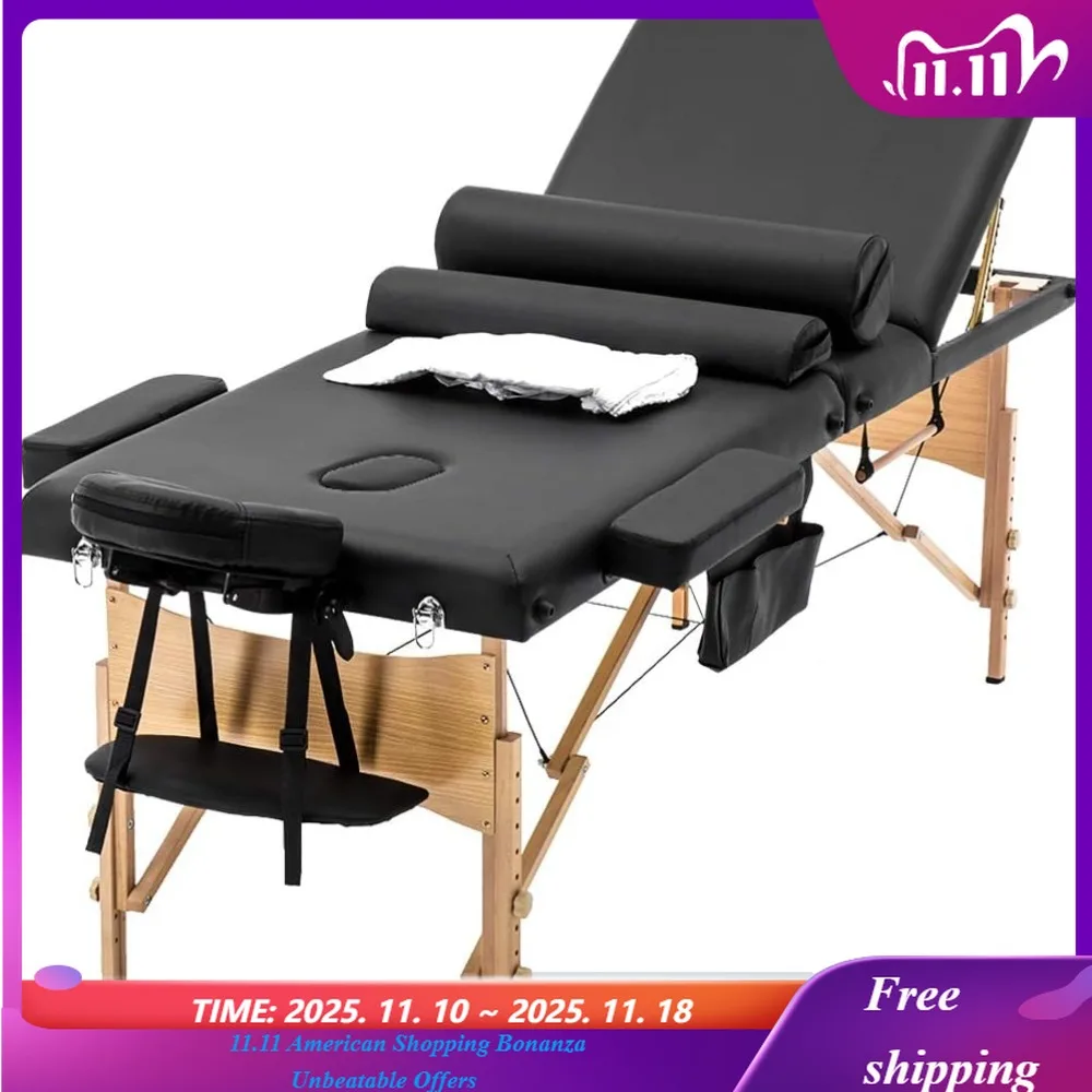 Massage Bed Portable Massage Table 28 inch Wide Lash Bed Height Adjustable 3 Folding Spa Table with Towel Hanger