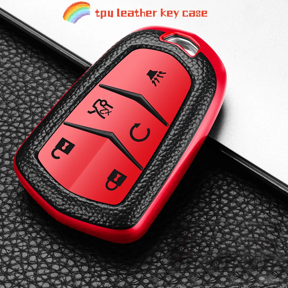 TPU Leather 5 Buttons Car Key Case for Cadillac SRX 2015 2016 ATS CTS CT6 XT5 XTS Remote Fob Cover Keychain Protector Bag