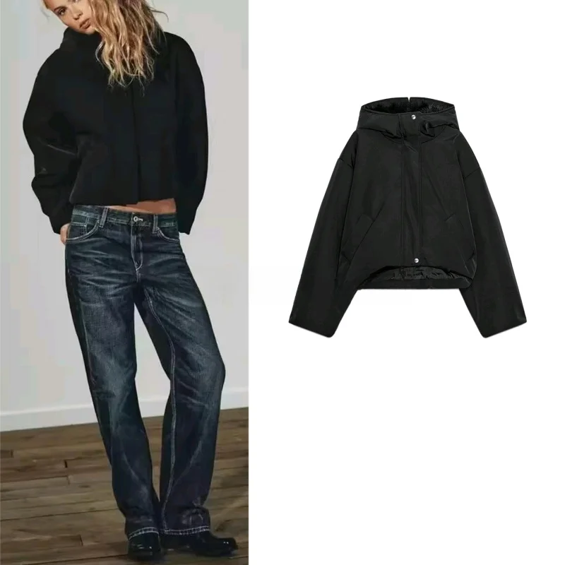 

Autumn Winter New Women's Stand Collar Long Sve Hooded Faux Fur Effect Cotton Jaet Outerwear Loose Fit Zipper Closure