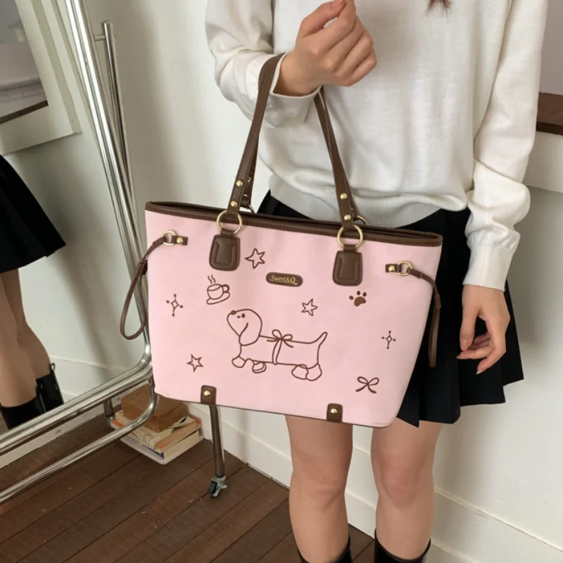 

Cute Dachshund Tote Bag Women's Fashion Simple Handbag Large Capacity Casual Commuter Shoulder Bag Animal Pattern Design