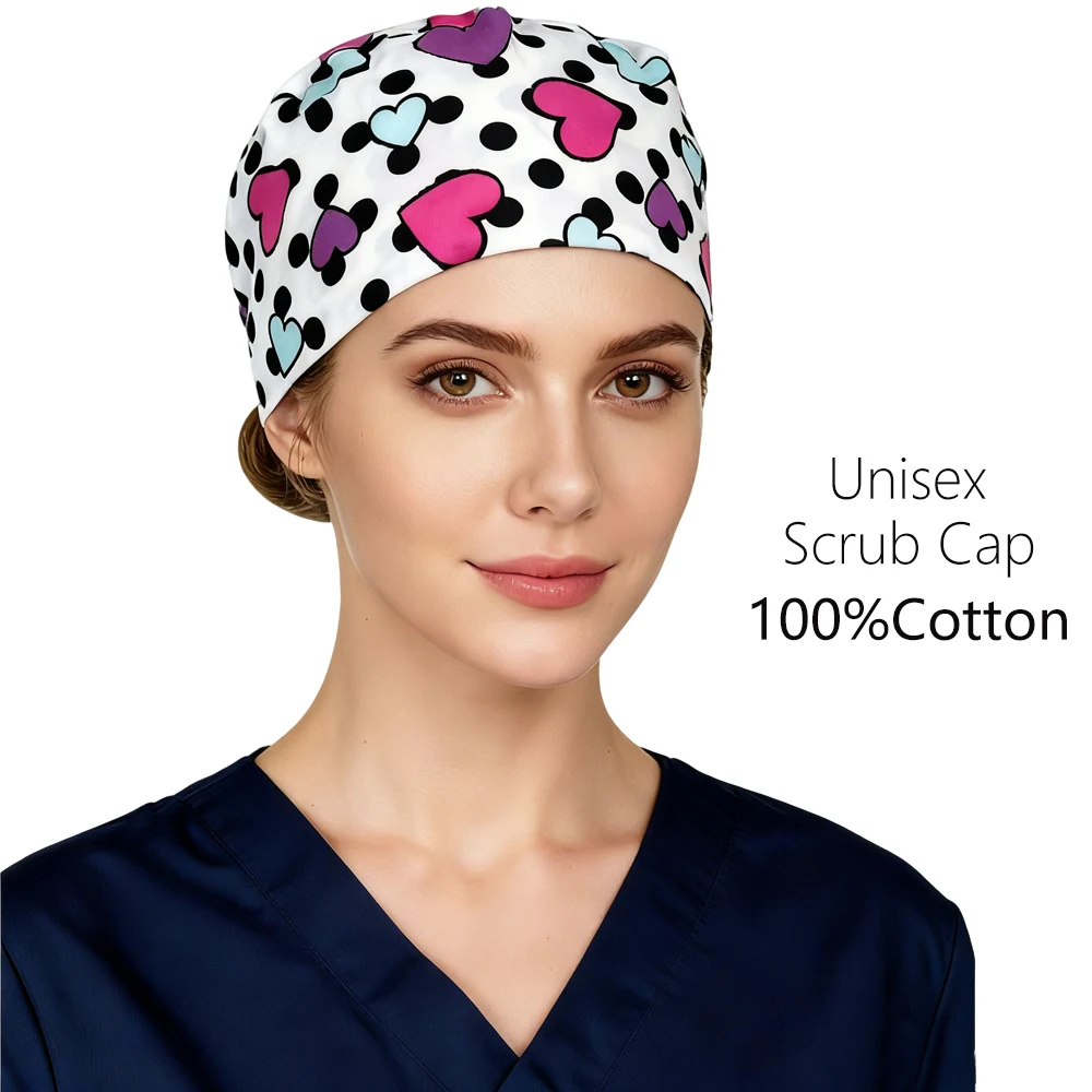 Cute Surgical Cap for Women and Men Cotton Medical Protect Bouffant Hat Adjustable Hospital Surgery Caps love print Surgeon Hats