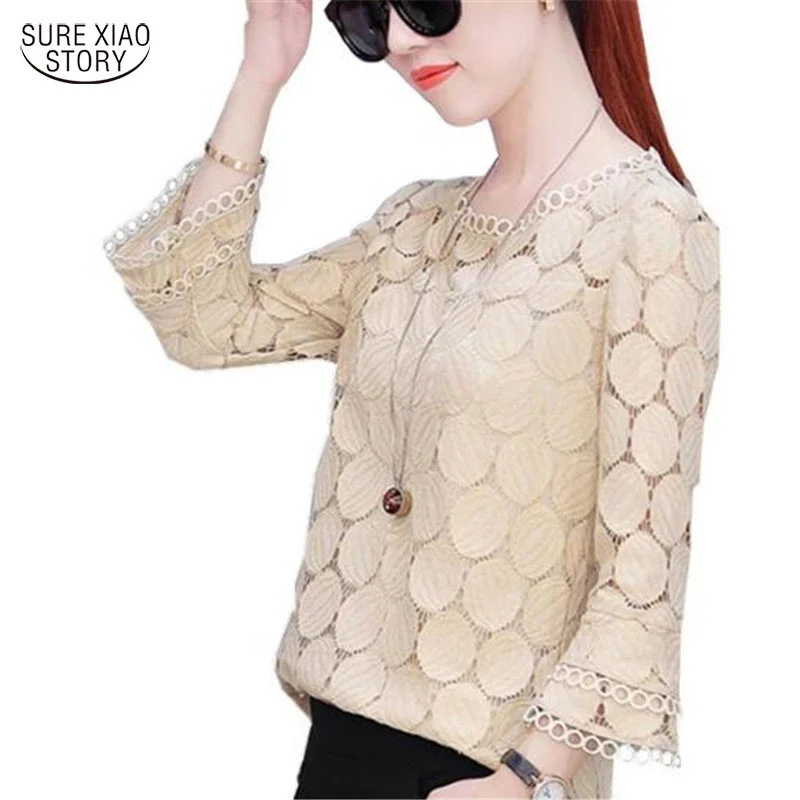 

2021 Spring Plus Size Lace Flare Sleeve Women Chiffon Blouse Shirt Casual Solid Hollow Women Clothing Top Femlae Blusas 905E 30