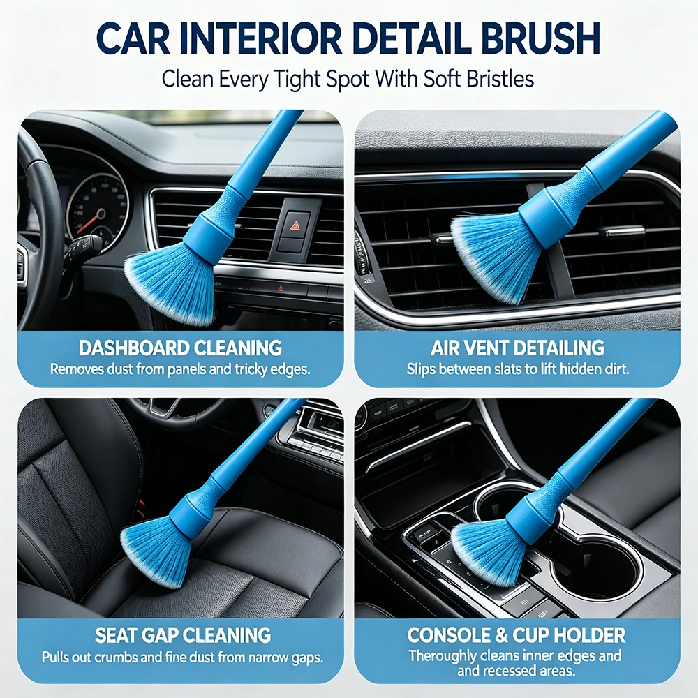 AUTOBRIGHT Autopflegebürste mit ultraweichen Borsten, Innenreinigungsbürste für Armaturenbrett, Lüftungsschlitze, Autowäsche und -pflege – Detail 5