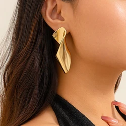 IngeSight.Z Punk Geometry Twisted Metal Stud Earrings Vintage Aesthetics Gold Color Earrings Women's Trendy Jewelry Gifts