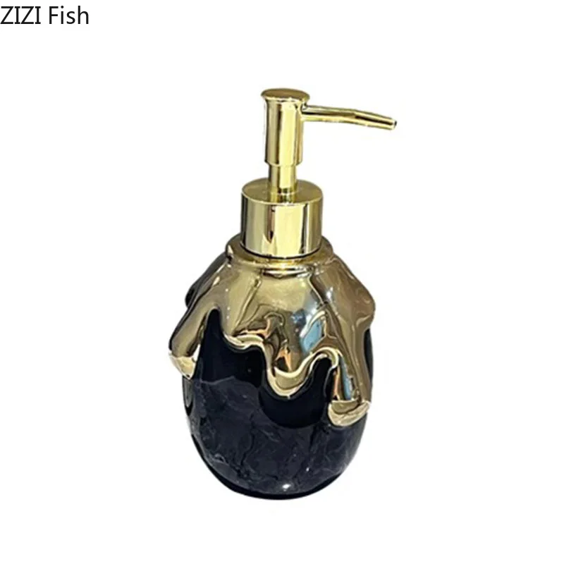 Gilded Gold Ceramic Hand Soap Dispenser Hotel Hand Soap Bottle Bathroom Lotion Bottle Soap Pump Home Bathroom Accessories