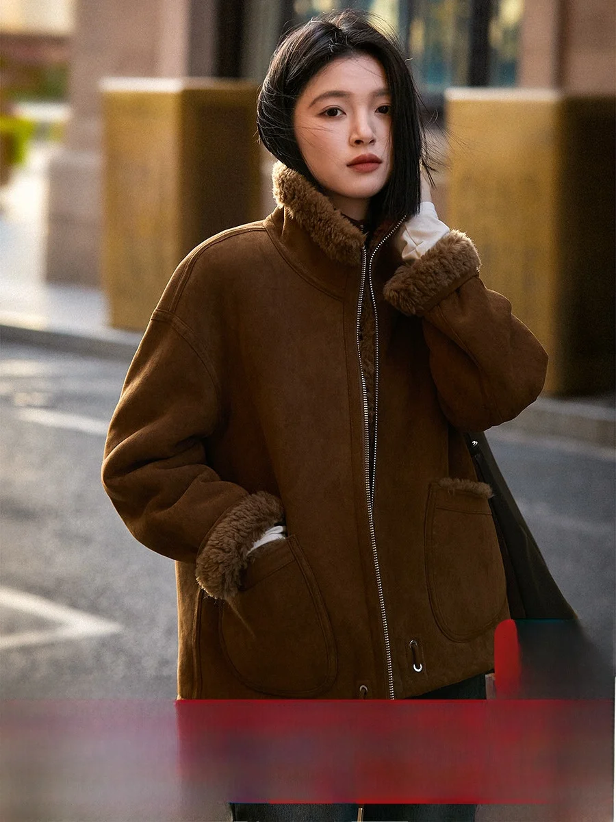 

Пальто Xhange из двусторонней шерстяной ткани с воротником-стойкой, на молнии, с длинными рукавами, стандартного кроя, теплое, не объемное, стильное