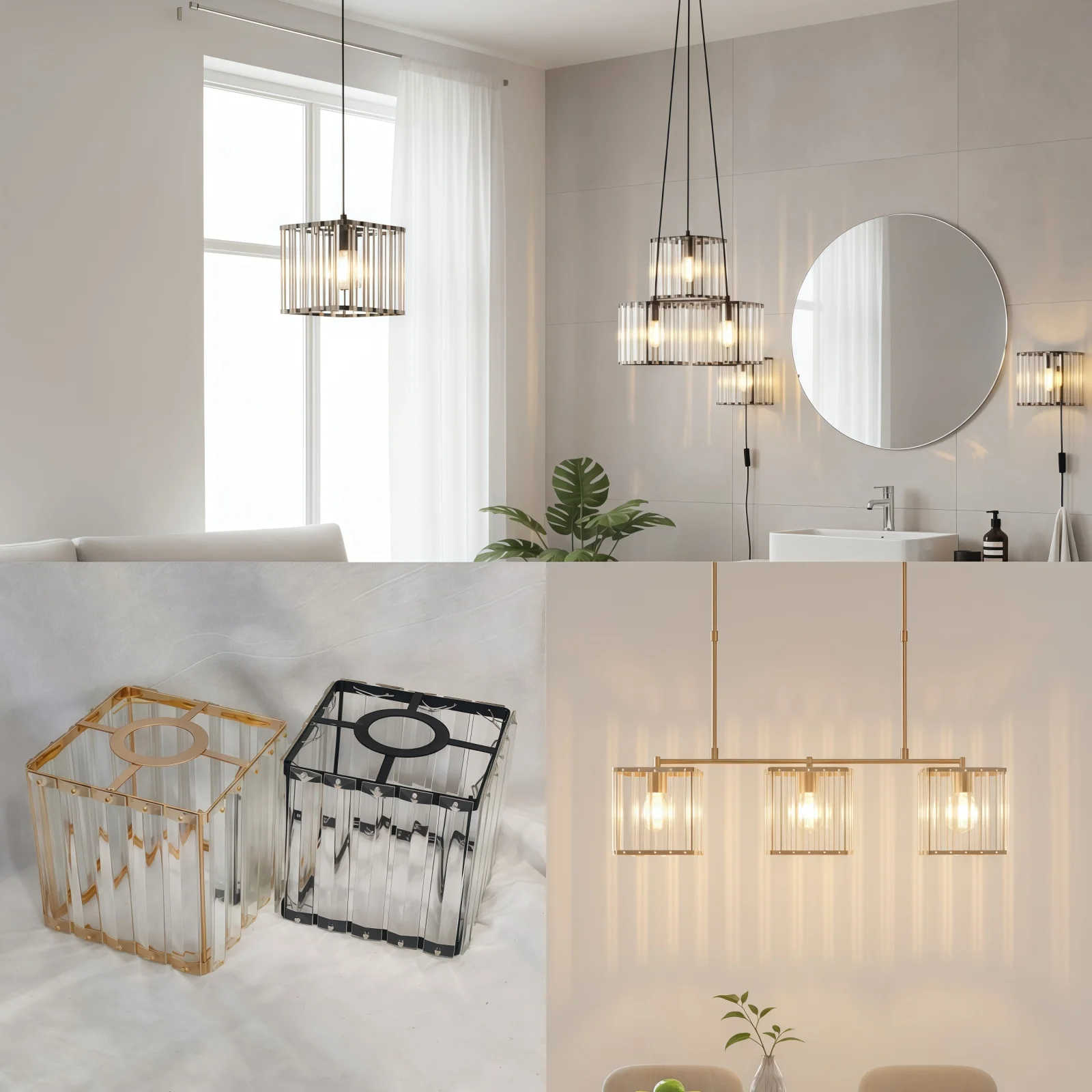 Modern Lamp Shade, Square Crystal Glass Strip for Pendant Light Bedroom Decor