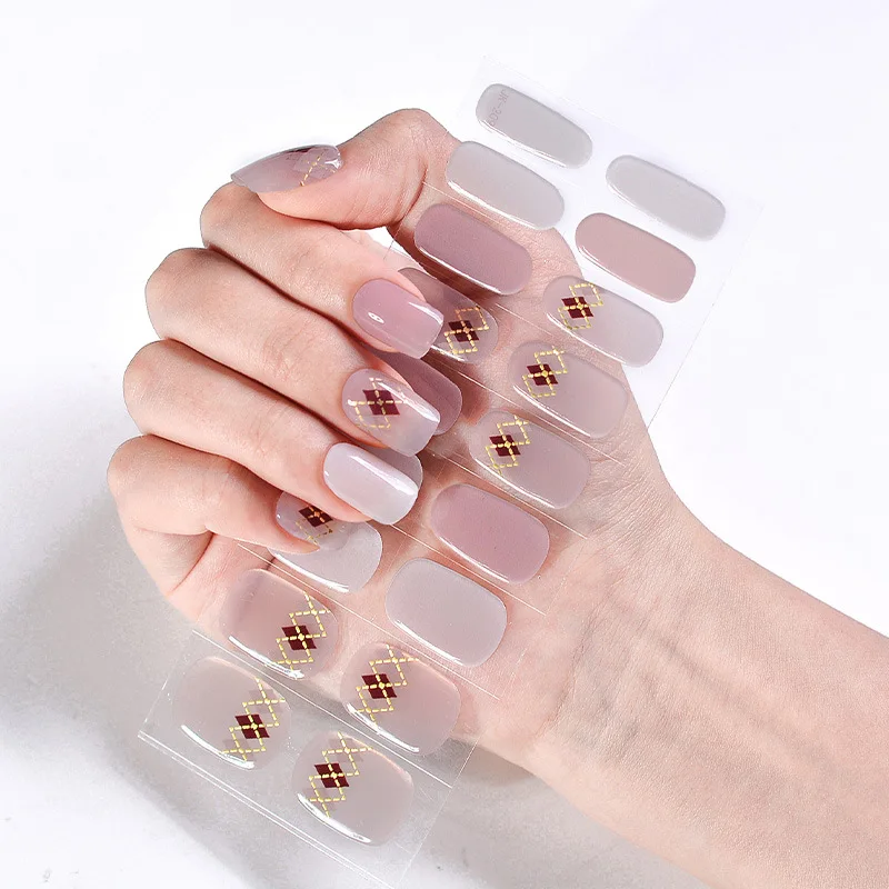 Semi-Uitgeharde Gel Nail Art Stickers Nagel Strips Patch Sliders Zelfklevende Volledige Cover Nail Art Stickers Uv Lamp Nodig Gel Nail Wraps