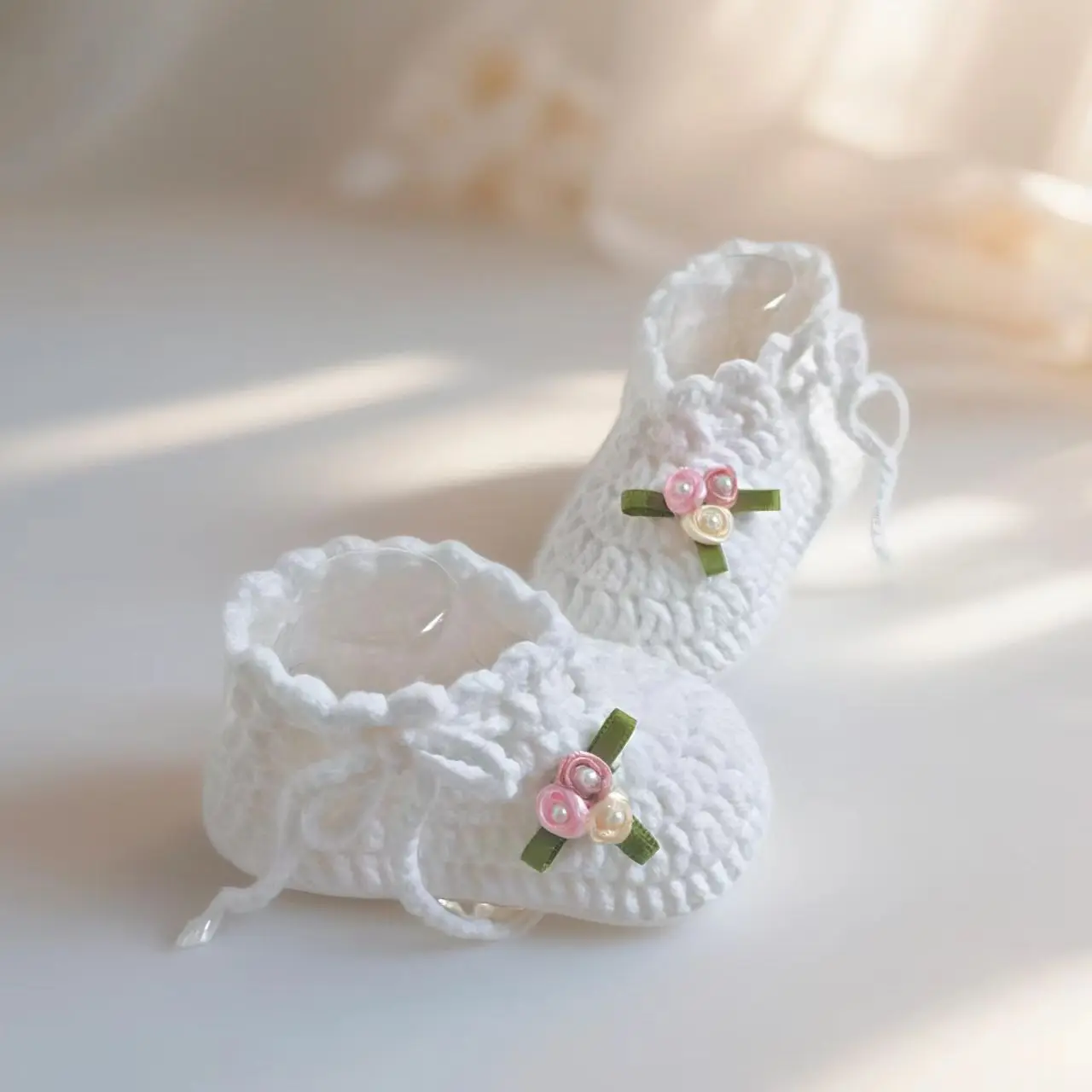 Handmade Baby Soft-Soled Boots, Handmade Three-Dimensional Flower and Barefoot Boots, Lace-Up Walking Shoes, Melard Plain Baptism Boots, Newborn Gift Shoes