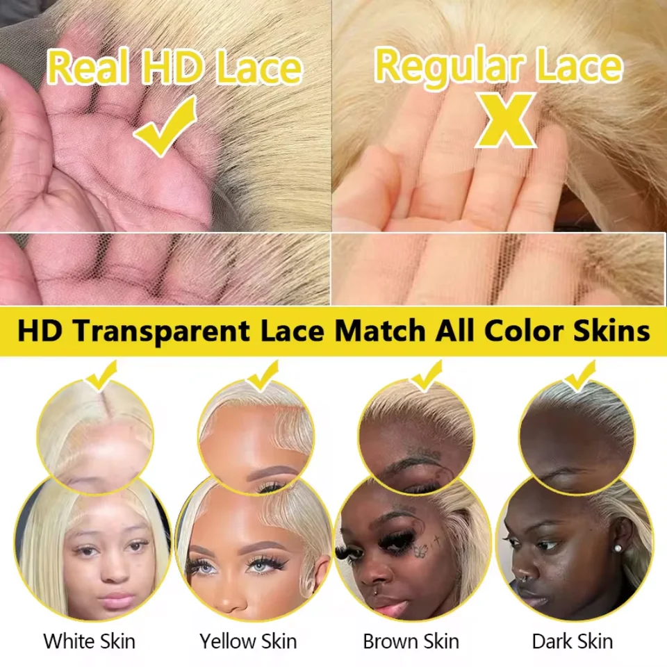 Peluca frontal de cabello humano con Body Wave color rubio miel 613, encaje HD 13x6, alta densidad, para mujer 5