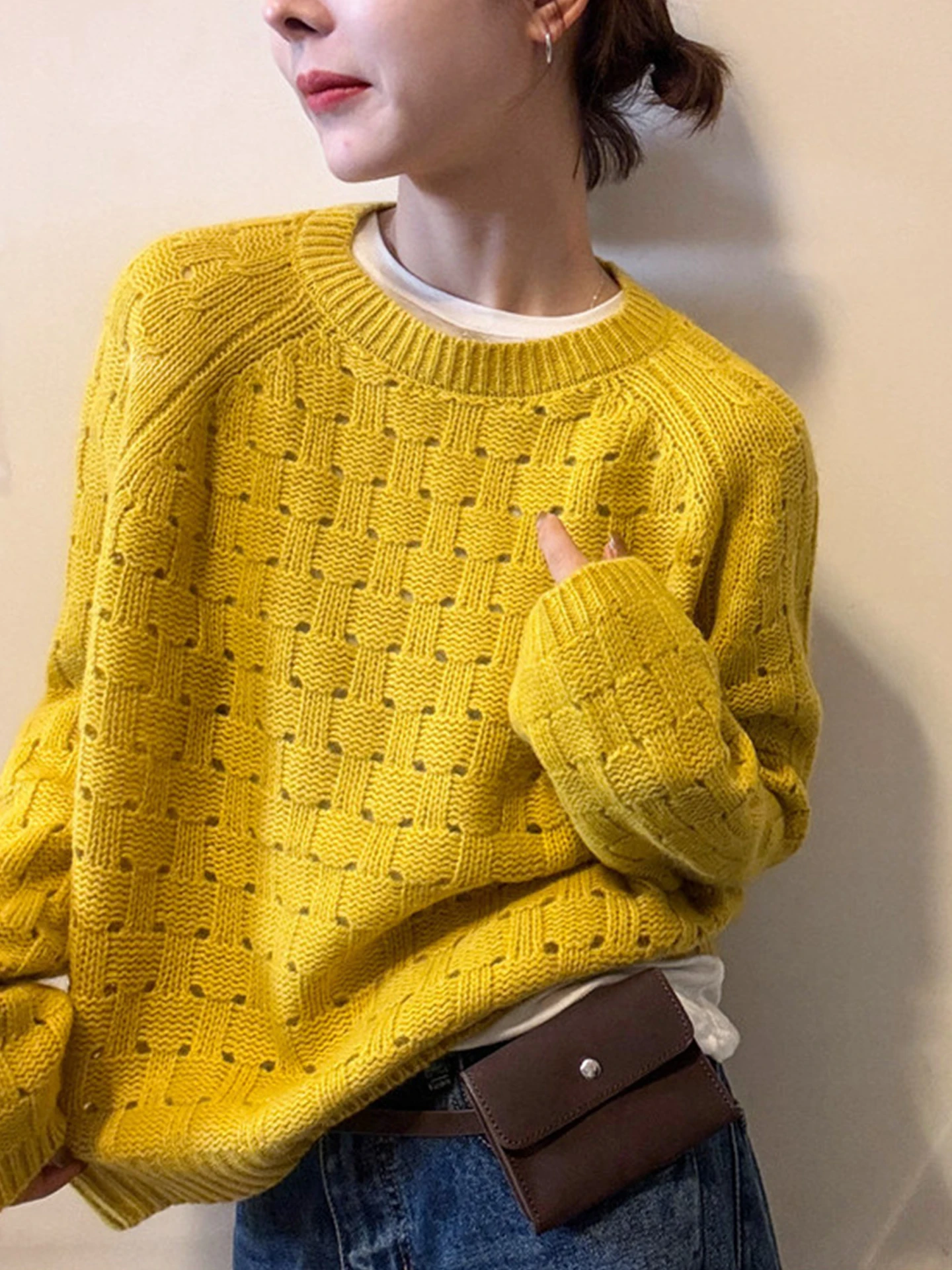

Loose Casual Long Sve round Ne Pullover Knitwear Color Simple Autumn Faion Women's Comfortable Commute Sle Top
