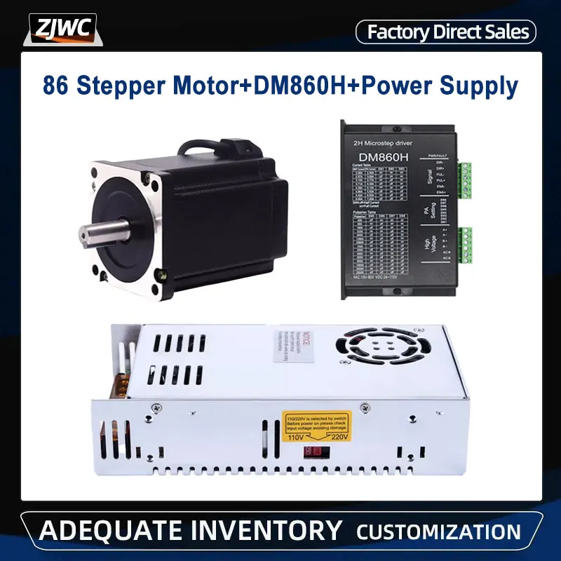 1/3/4 Kit Nema34 Stepper Motor 86 4.5/8.5/12N.m  With 14mm Keyway 5mm+DM860H Driver+400W 60V Power Supply CNC Router