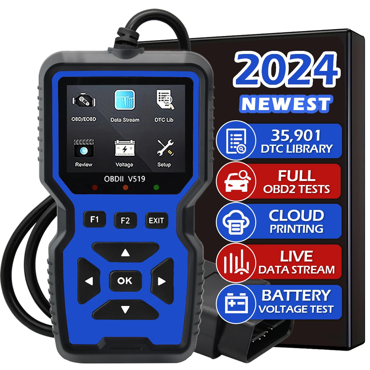 Car OBD2 Scanner Diagnostic Tool Code Reader, Car Voltage Tester Engine Fault Code Scanner, Charging Tester Diagnostic Tool V500