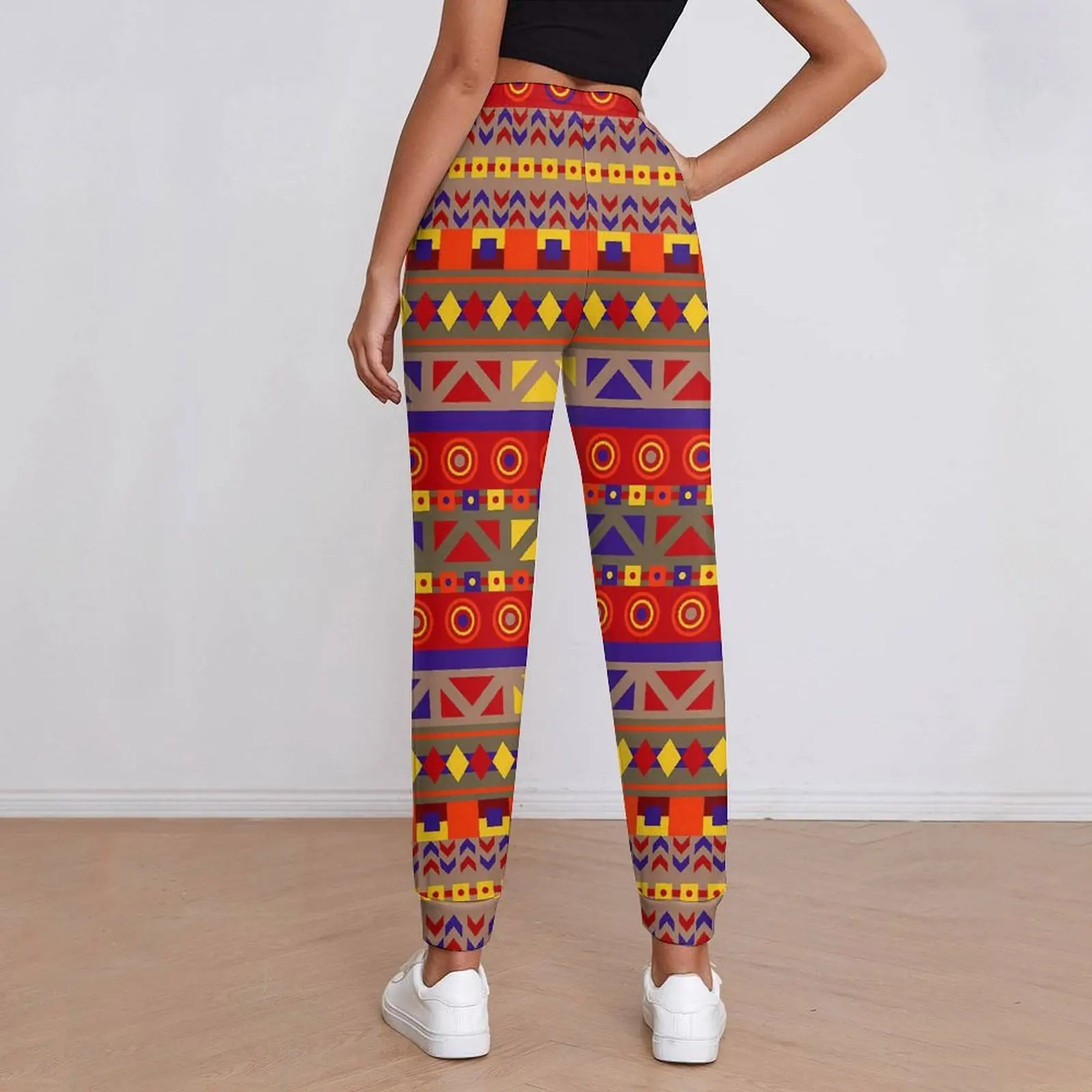 Red Ethnic Jogger Pants Retro Tribal Print Harajuku Sweatpants Spring Female Retro Custom Oversize Trousers Gift