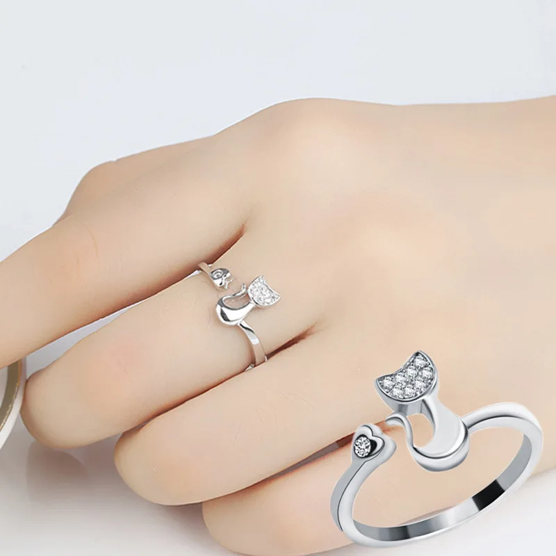 Charm Crystal Top Quality Cubic Zirconia Crystal Inlaid Cute Animal Cat Ring Open Adjustable for Women Girl Fashion Animal Rings image 3