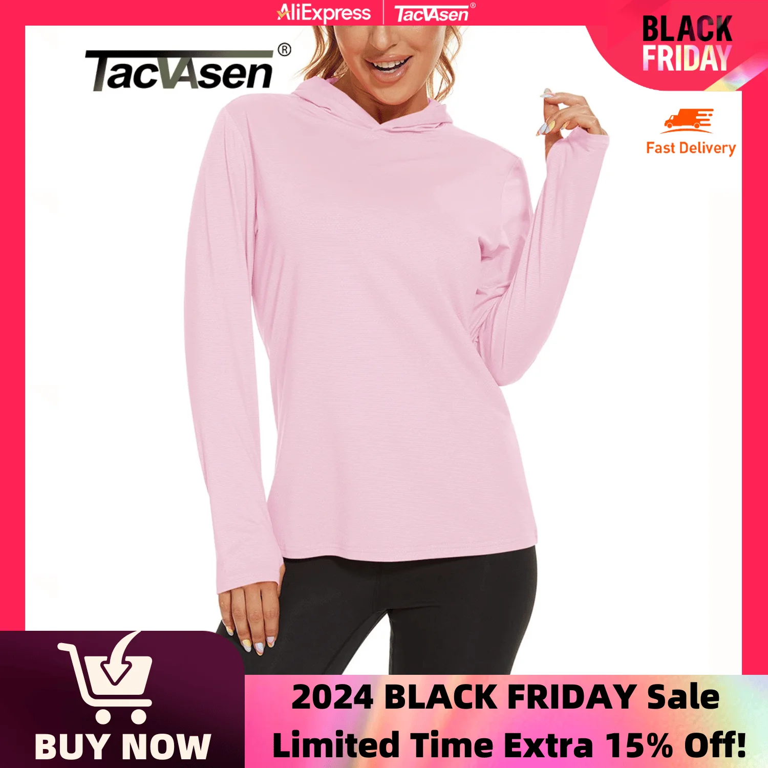 TACVASEN UPF 50+ UV/Sun Protection Outdoor Hooded T-shirt Women's Long Sleeve Hoodie Shirt Fishing Hiking Tee Shirts Pullover