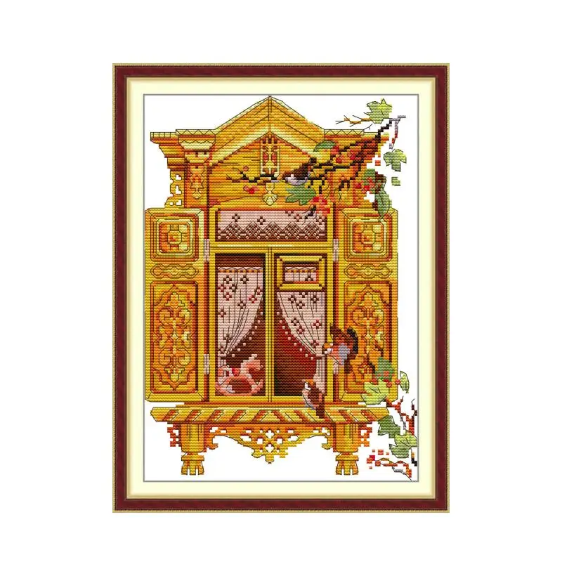 A Window With Sparrows Count Cross Stitch Kit 11CT 14CT 16CT Full Embroidery Kit Sewing Kit Home Decoration DIY Crafts Gift