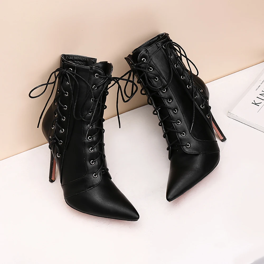New Spring Fashion Red White Women Ankle Booties Super High Thin Heel Lady Party shoes Plus Big Size 11 43 45 47 view 2