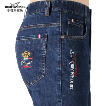 Bruce & Shark-pantalones vaqueros rectos para hombre, de algodón grueso, elásticos, informales, suaves, sueltos, superventas, ropa para las cuatro estaciones, talla grande 42
