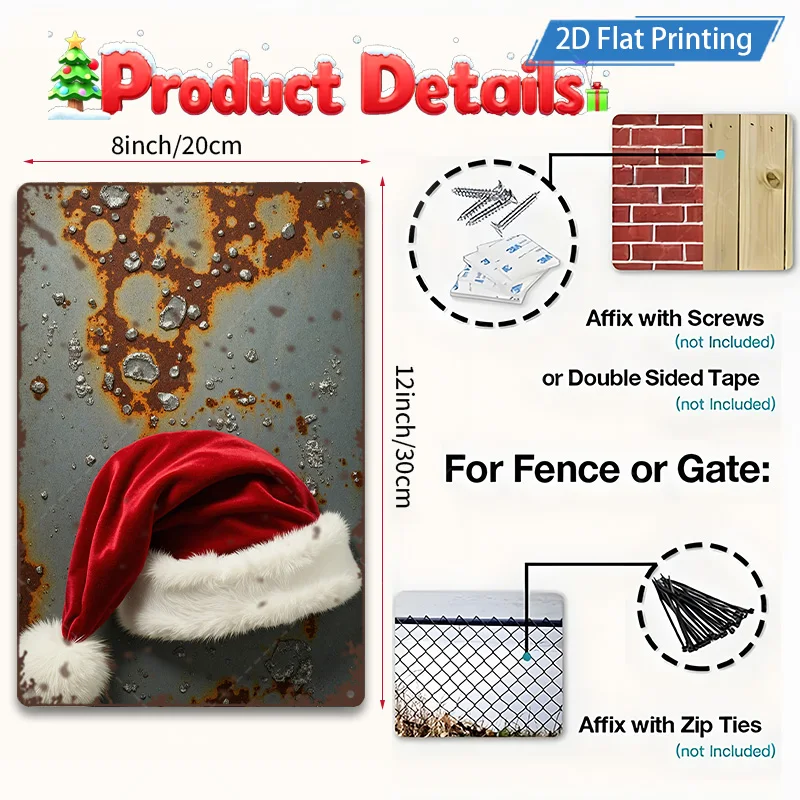 [2D FLAT] 1 قطعة علامة معدنية ريفية معدنية عيد الميلاد قبعة جدار ديكور فني