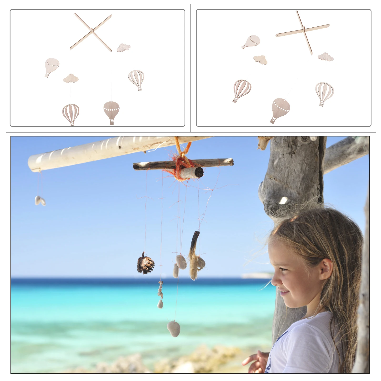 

2 Pcs Hot Air Balloon Wind Chimes Messenger Wooden Crib Pendants Children Room Photo Props