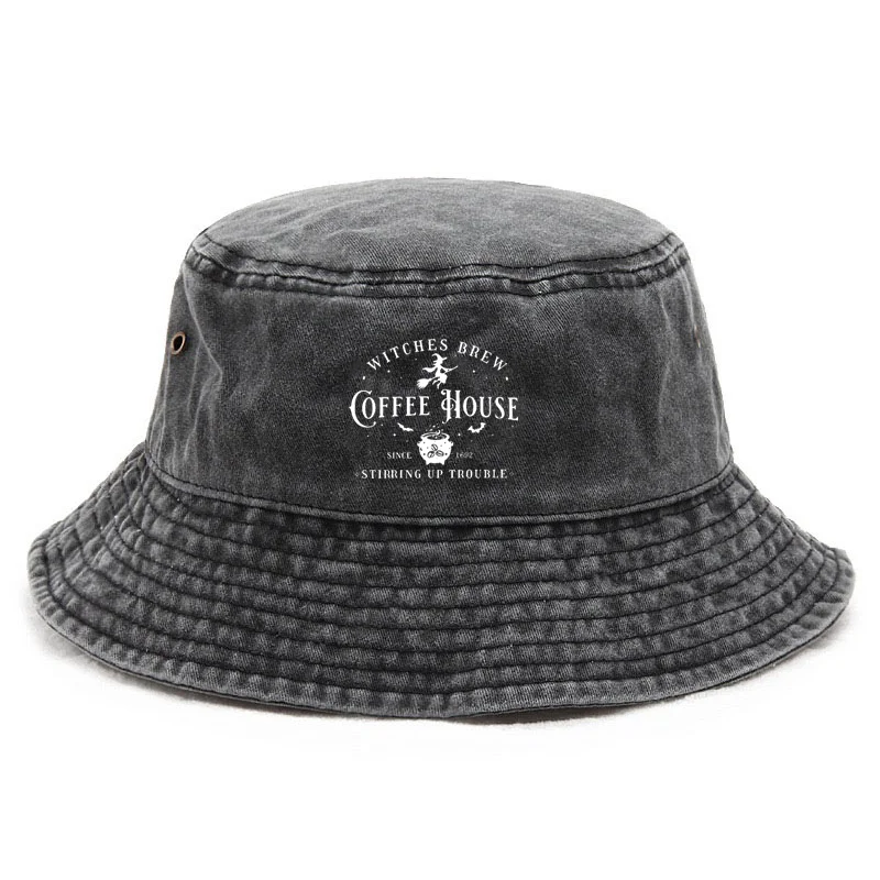 Customize Witches Brew Cotton Bucket Hat Washed Vintage Style Sun Protection Adjustable Halloween Unisex Cap Festival Gift Caps