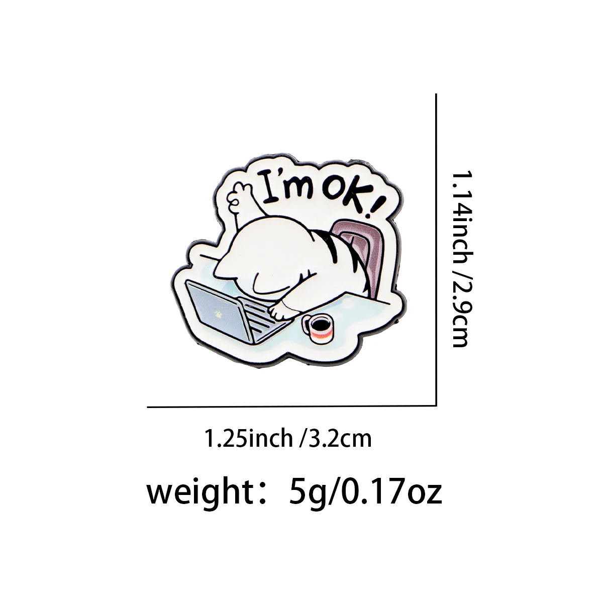 أنا على ما يرام! يقتبس المينا دبابيس الكمبيوتر العمل القطط بروش التلبيب شارة بدبوس على ظهره الملابس والاكسسوارات هدايا مجوهرات الأزياء