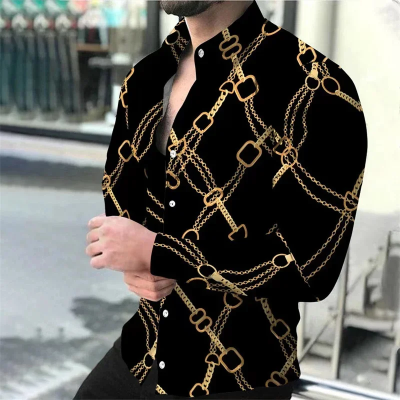 

Men's top lapel shirt casual comfortable evening wear fashionable retro classic style 2023 spring and summer 3D printed shirt