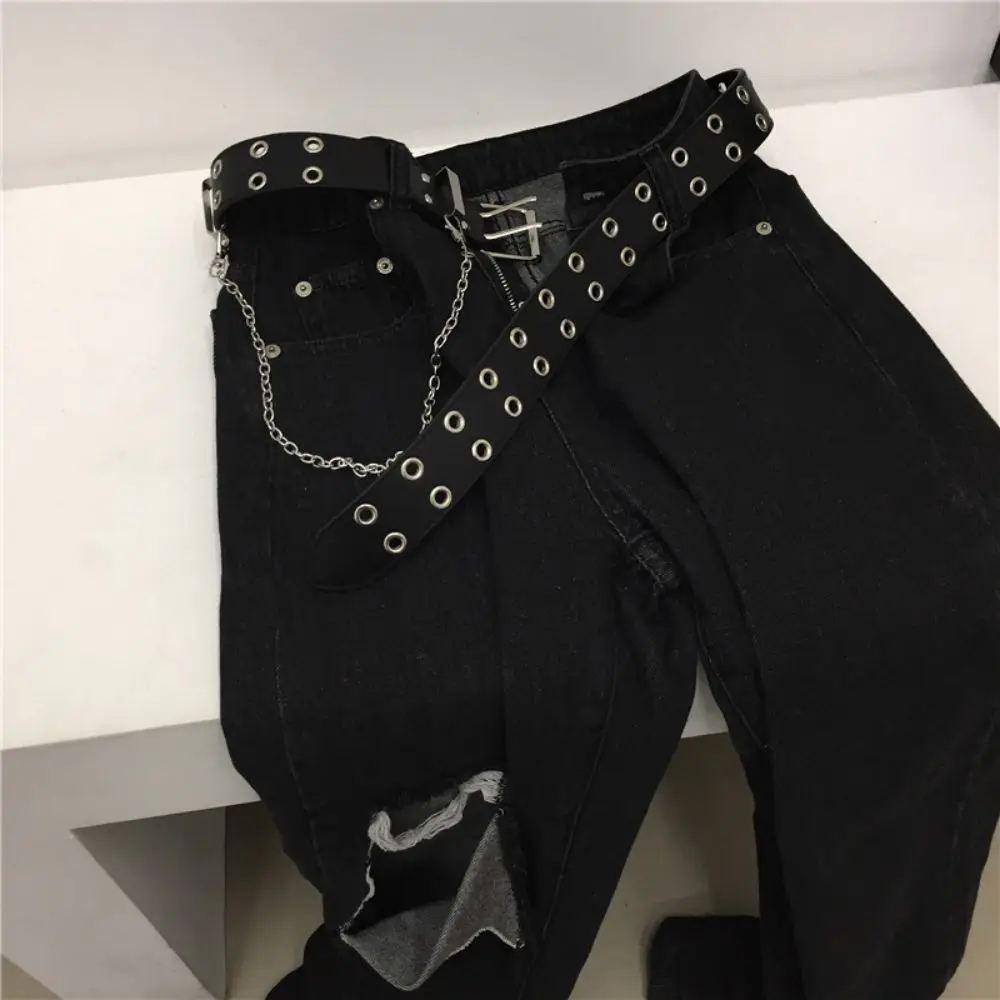 Damengürtel Trend Doppelringgürtel Doppelloch Öse Tülle Lederschnalle Punk Pin Gürtel Freizeitkleid Jeans Gothic Bund – Detail 8