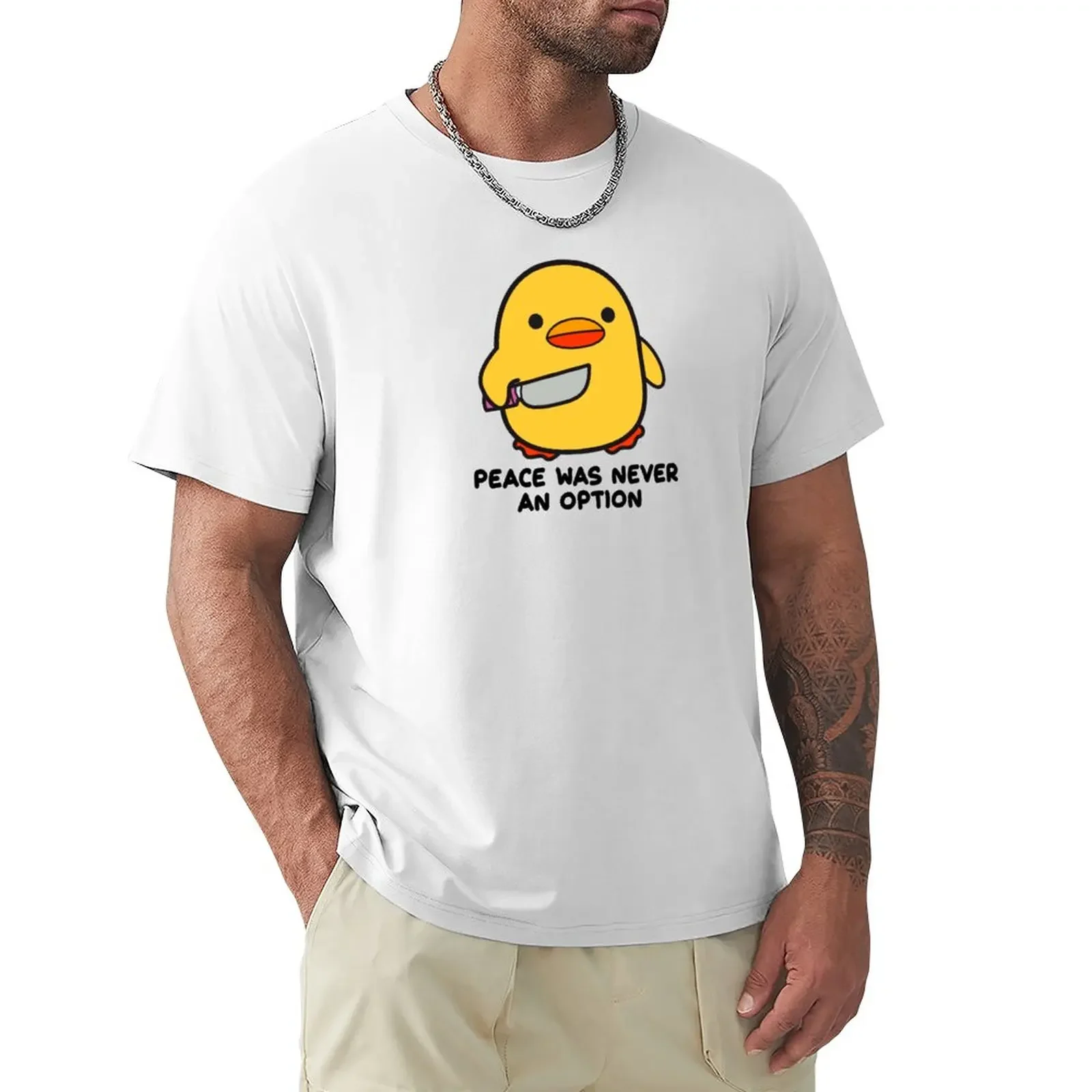 Duck with a Knife - Peace Was Never an Option T-Shirt plus sizes oversizeds korean fashion mens cotton t shirts