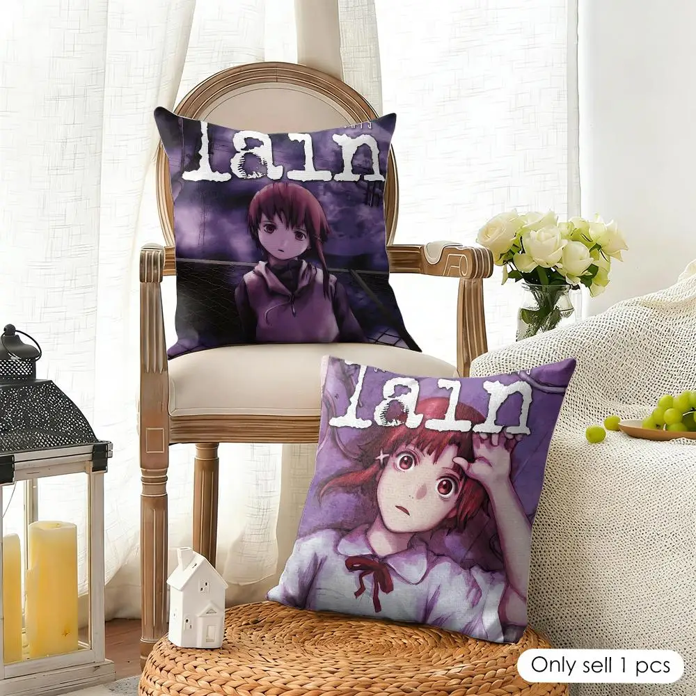 Serial E-Experiments Lain Anime Cushion Cover Linen Square Pillow Case Naturally Durable Hypoallergenic Gentle On Sensitive Skin