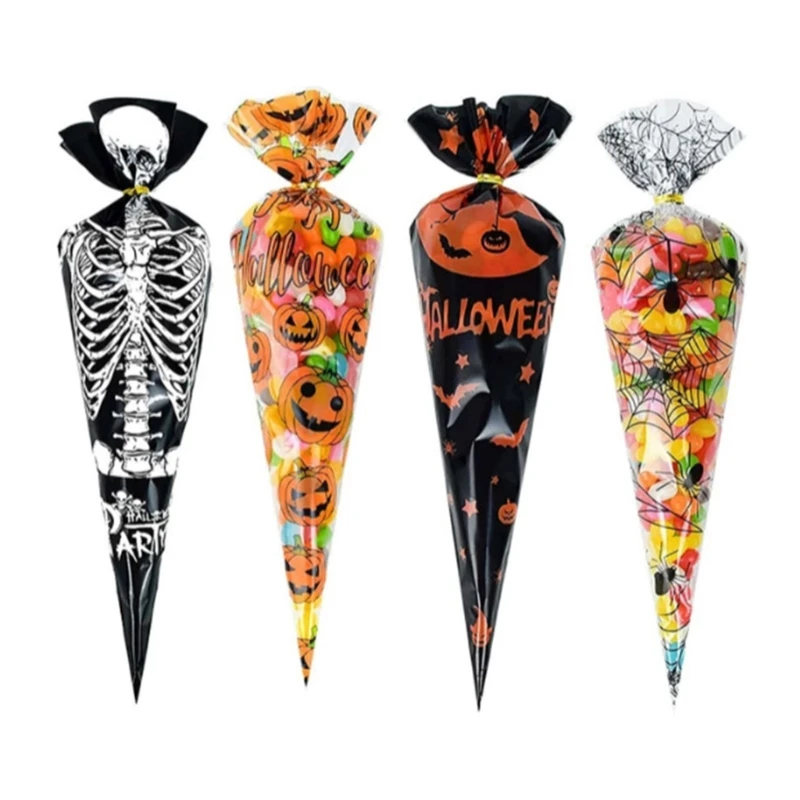 

Halloween Cone Candy Bag with Twisted Ties Set Packaging Pouch Supplies for Kids Birthday Festival Party Favor Packaging